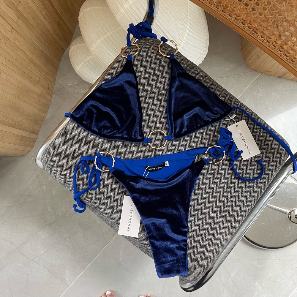 Amy Shehab Blue Velvet Bikini Set – Size L – Viral TikTok / Vacation Trend